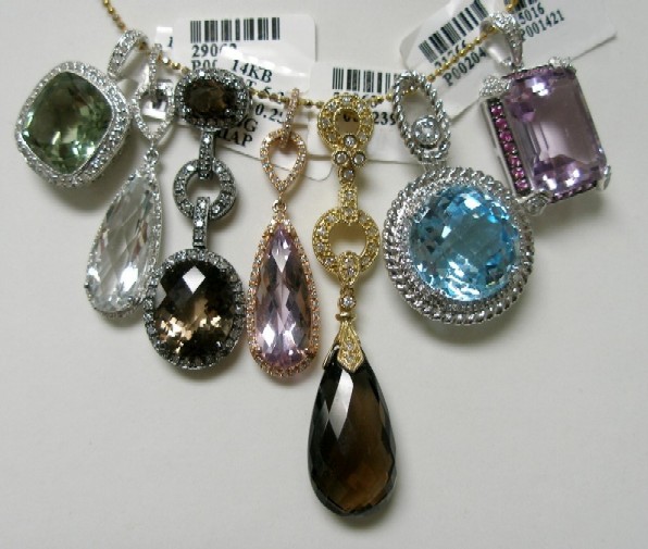 colored stone and diamond pendants