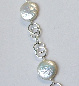 Coin Pearls Silver Link Necklace