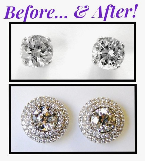 Before & after double diamond halo studs
