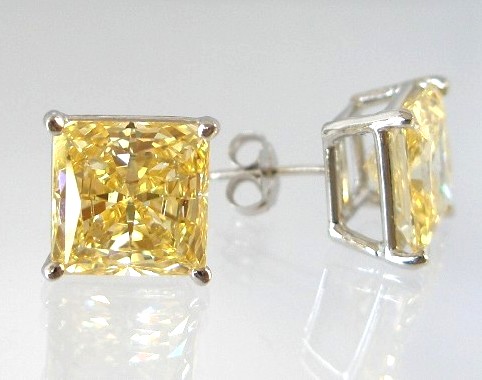 Yellow CZ Princess Cut Studs