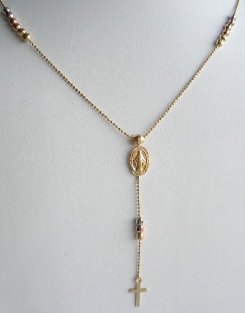 Rosary Necklace 14K Tri-Color Gold